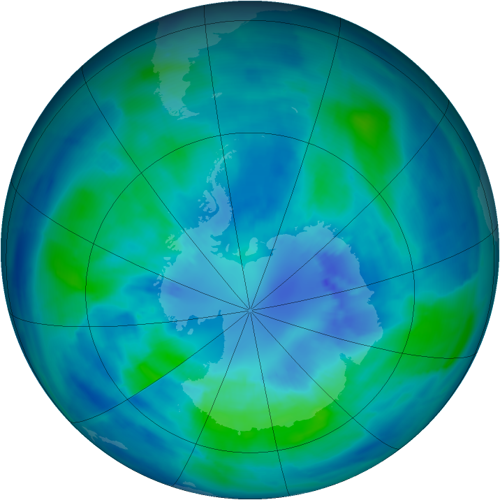 Antarctic ozone map for 03 April 2009
